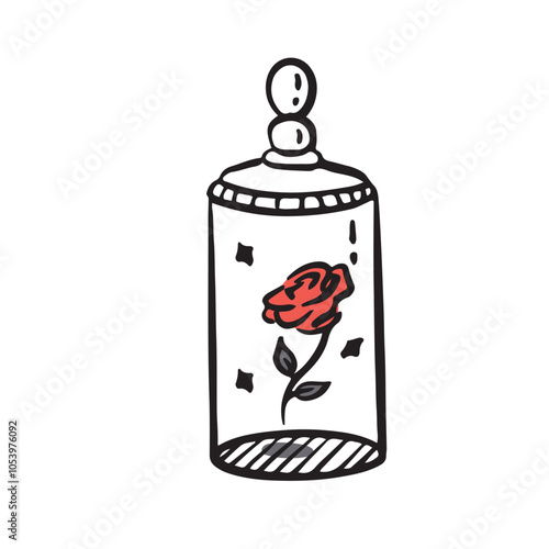 Happy valentine 's day flower rose dozen glass jar. Sticker with rose. Self care, love yourself, acceptance concept. Charity, volunteer work icon. Valentines day vector illustration