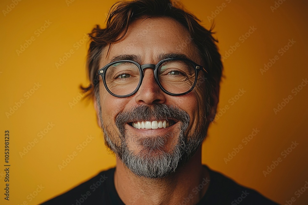 Portrait of a Smiling Middle-Aged Man with Glasses and a Beard Portrait of a Smiling Middle-Aged Man with Glasses and a Beard
