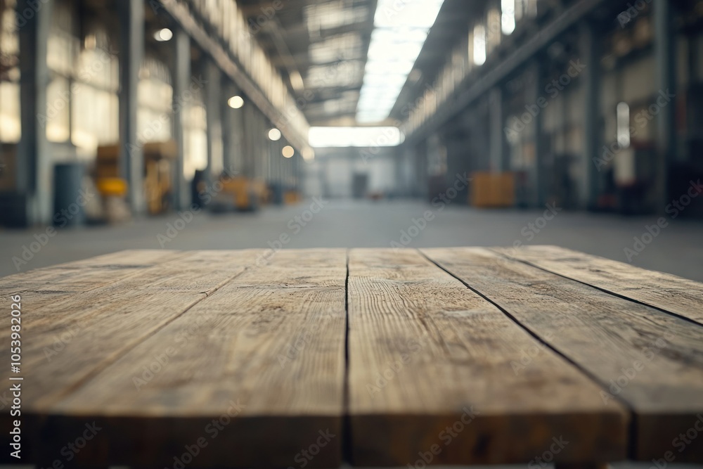 Rustic Wood Table in Industrial Warehouse Space Rustic Wood Table in Industrial Warehouse Space
