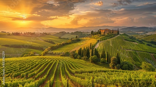 Wallpaper Mural Tuscany Vineyard Sunset Landscape with Villa and Cypress Trees Torontodigital.ca