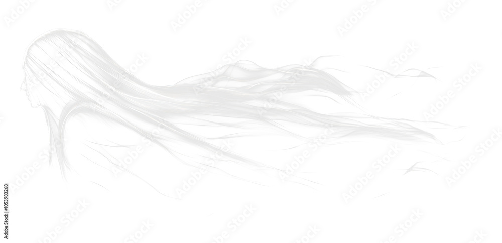 Ethereal ghost figure with flowing white translucent strands isolate on transparent isolated background, cutout, png Ethereal ghost figure with flowing white translucent strands isolate on transparent isolated background, cutout, png