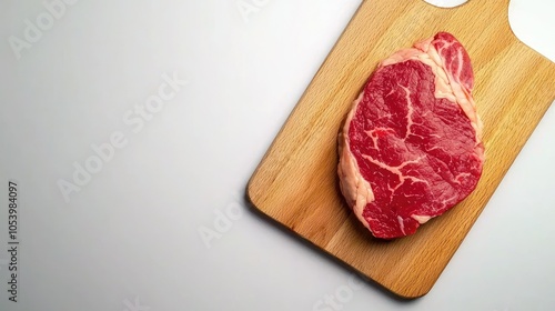 Untrimmed Tenderloin Steak on Wooden Cutting Board photo