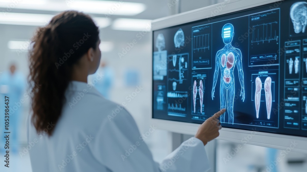 Medical Professional Analyzing Patient Data on Screen Medical Professional Analyzing Patient Data on Screen