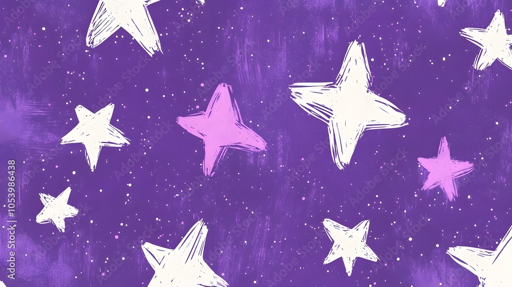 Obraz premium White Stars on Purple Background, Abstract Image, Texture, Pattern Background, Wallpaper, Cover and Screen for Smartphone, PC, Laptop, 9:16 and 16:9 Format