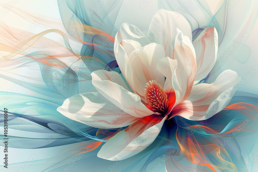 Fototapeta premium Magnolia Flower Against an Abstract Background A Fusion of Nature and Art