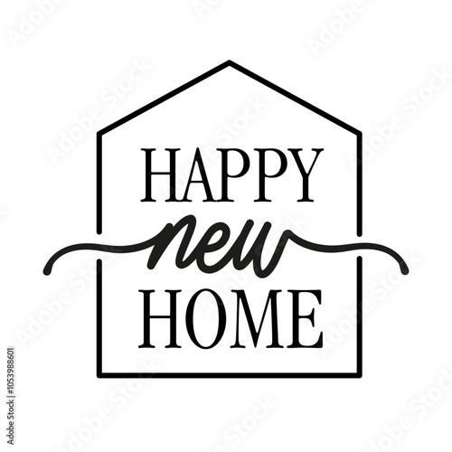 Happy new home congratulations message, new homeowner move-in greeting design.