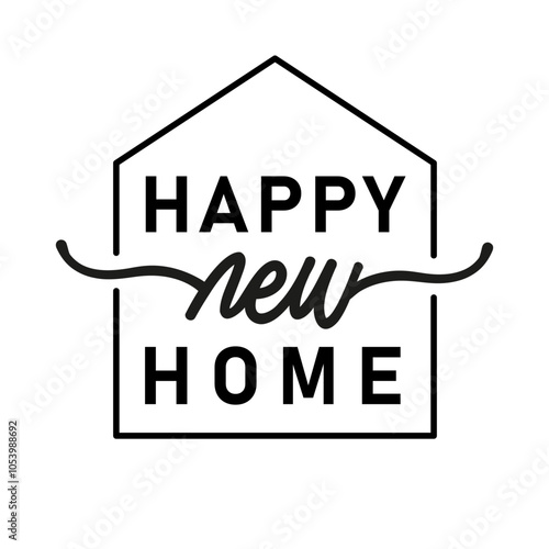 Happy new home congratulations message, new homeowner move-in greeting design.