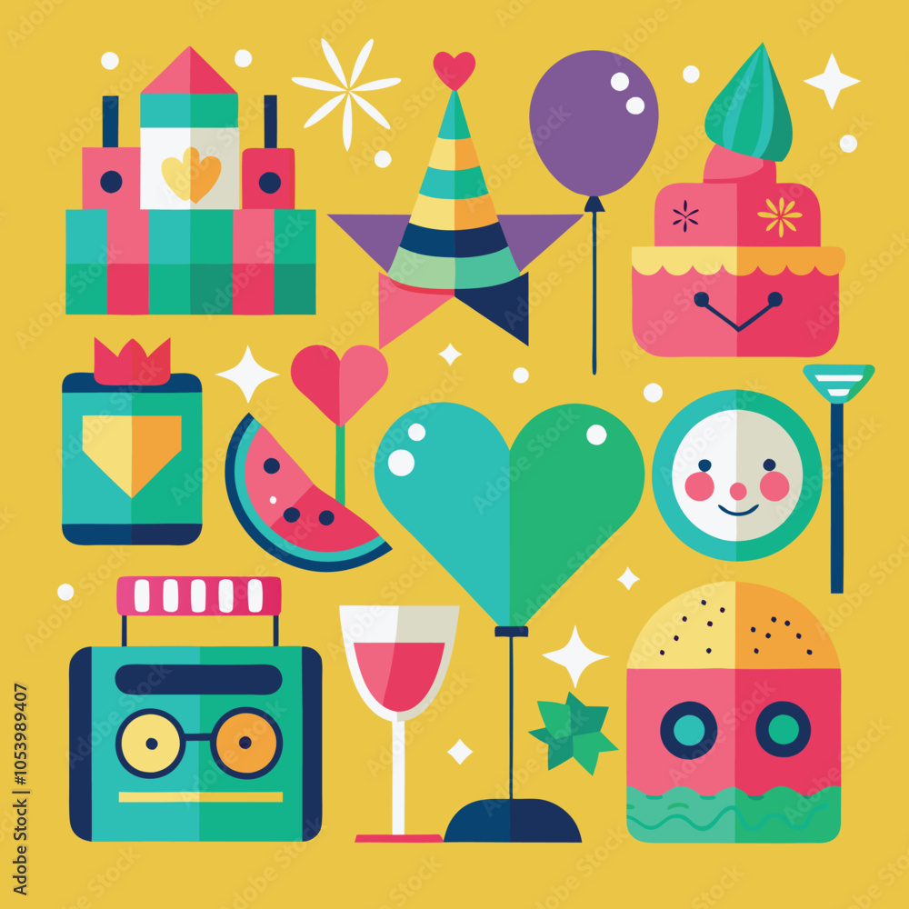 Naklejka premium Set of Party Icon. Confetti Popper Vector Art Illustration 