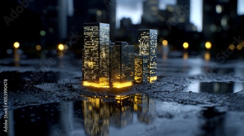 Glowing Abstract City Skyline at Night photo