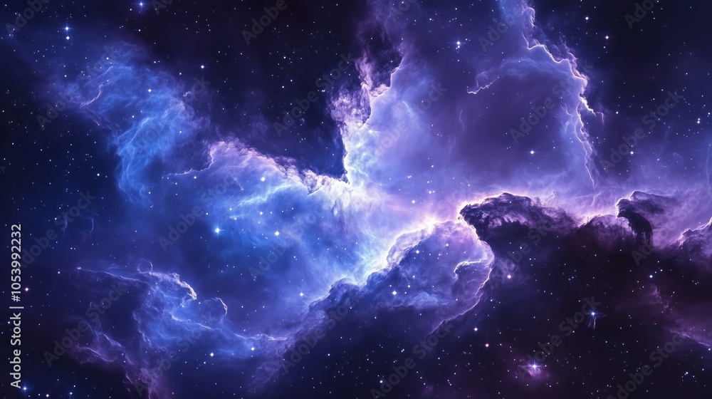 Obraz premium Mysterious Blue Nebula with Glowing Highlights in Outer Space - made with Generative AI