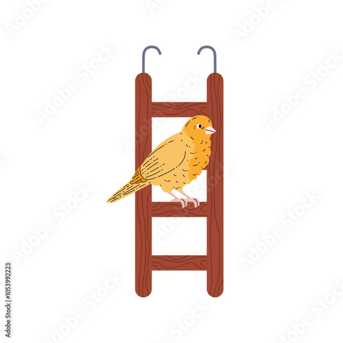 Vector illustration with a canary sitting on a wooden staircase isolated on a white background