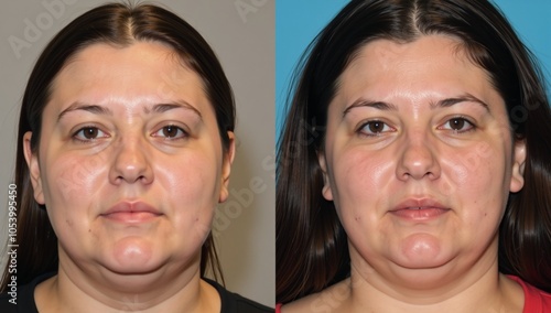 Before-and-after comparison reveals slimmer face structure for obese woman