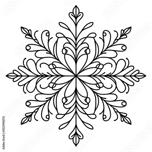 Intricate floral patterns intertwine to form a unique snowflake design, perfect for winter and holiday projects