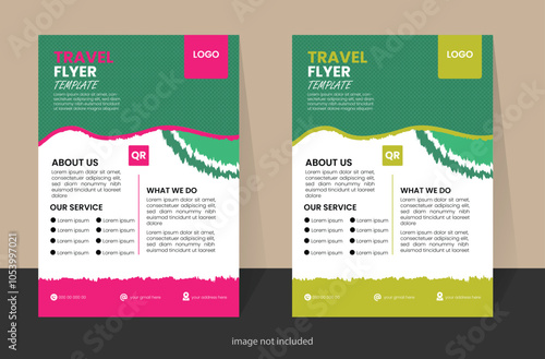Travel flyer design layout. 2 colorful Travel flyer template for travel agency