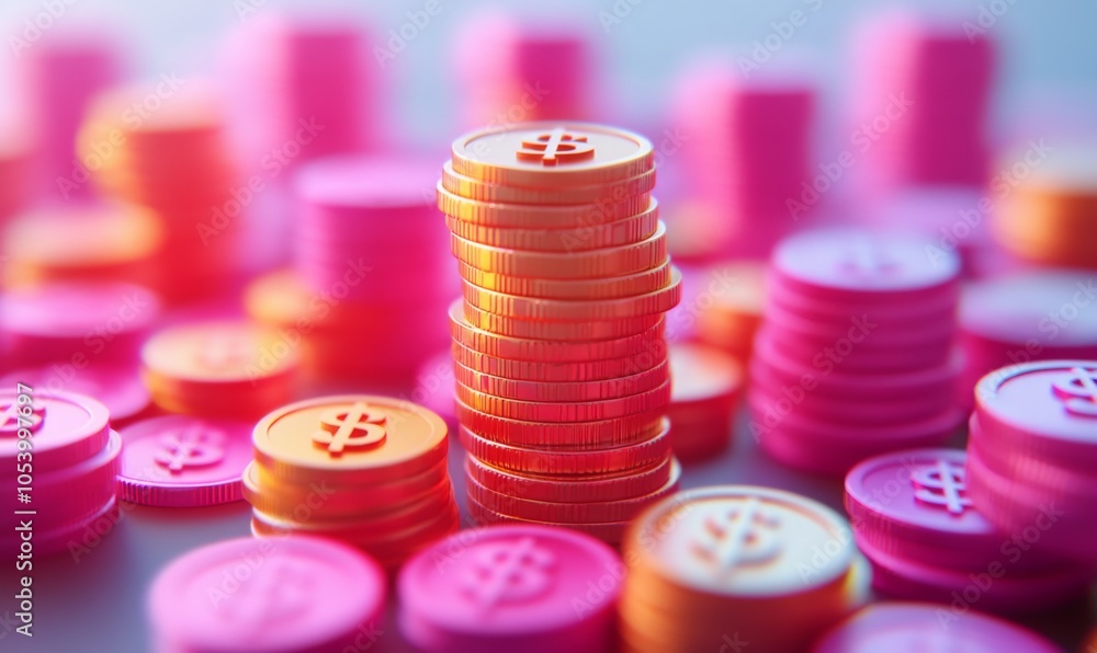 3D cartoon stack of coins with dollar symbols, representing wealth or savings 3D cartoon stack of coins with dollar symbols, representing wealth or savings