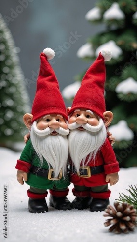 Adorable Christmas gnome couple showing love during Pride celebrations