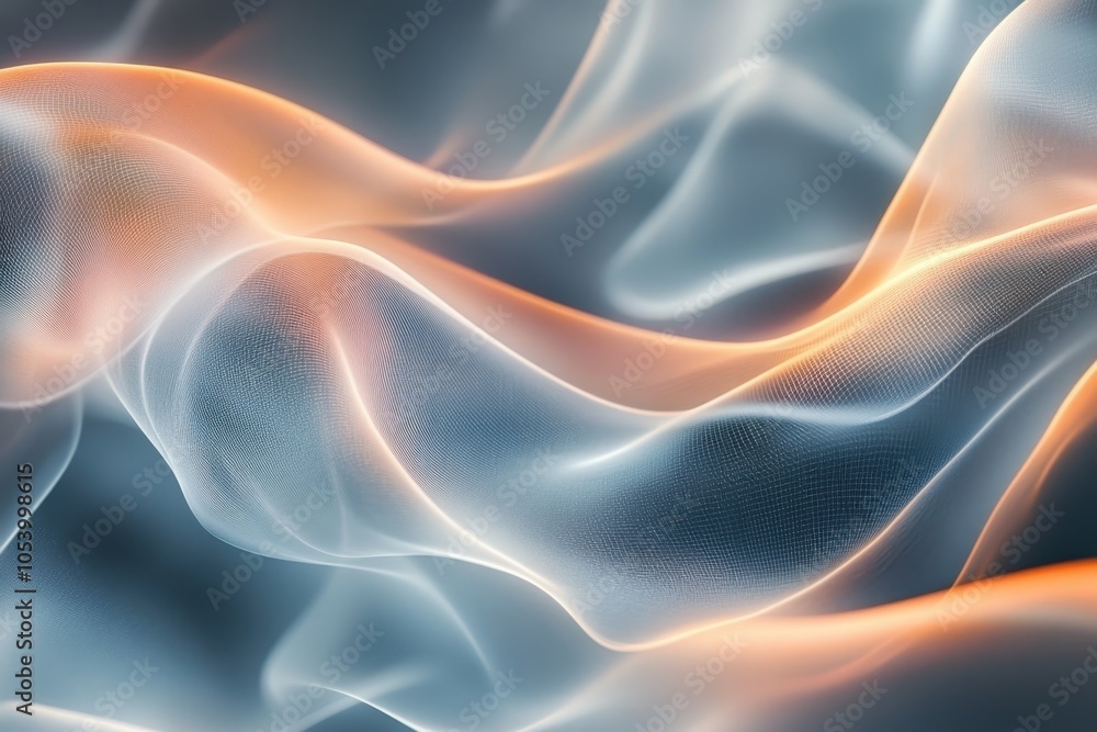Soft flowing fabric in gentle waves, reflecting light in a serene, calming environment Soft flowing fabric in gentle waves, reflecting light in a serene, calming environment