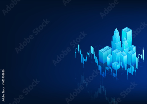 Technology stock chart background, The city in the background, shows the growth of the economy that will reflect the existence of new companies, buildings, and new businesses.