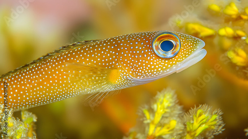 A Beautiful Close-Up of the Orchid Dottyback in Its Natural Habitat Surrounded by Lush Underwater Vegetation and Vibrant Colors photo