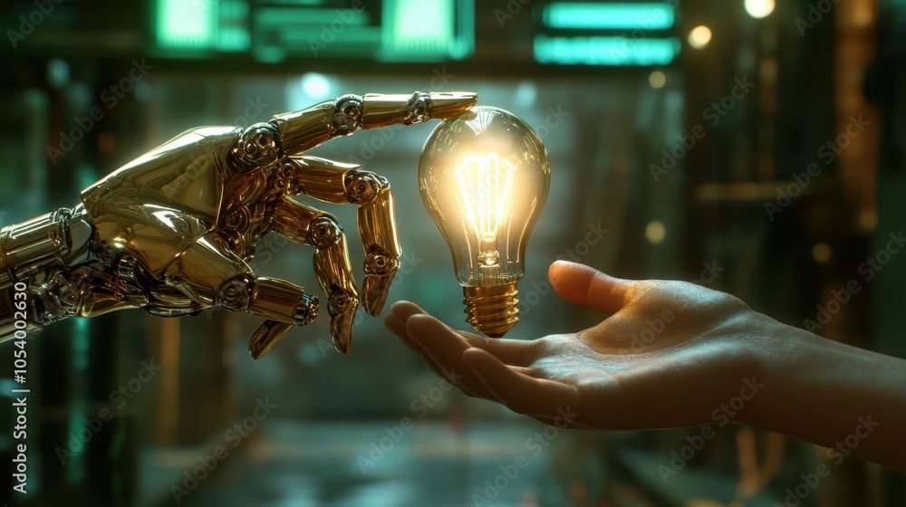 Fototapeta premium The Robot Hand and Lightbulb