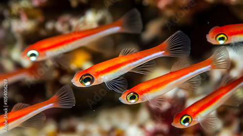 A Captivating Display of Neon Gobies in a Thrilling Underwater Adventure Amongst Coral Formations photo