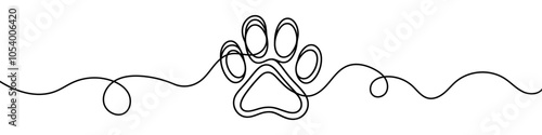 Continuous line drawing of animal footprint. One line drawing of a animal footprint. Vector illustration.