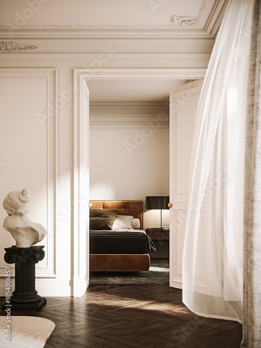 Contemporary interior design of bedroom. Modern home interior. 3D Rendering, 3D Illustration