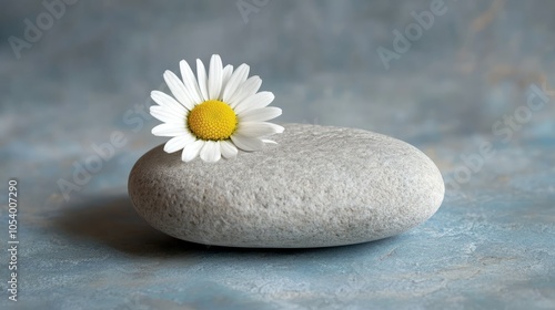 A single daisy resting on a smooth stone, representing gentle kindness, with space for World Kindness Day messages