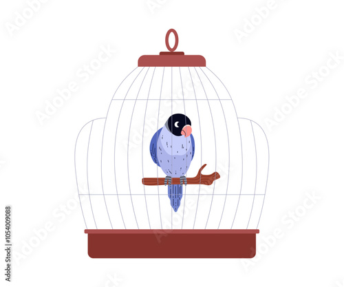 Vector illustration of blue agapornis parrot sitting on a perch in a cage.