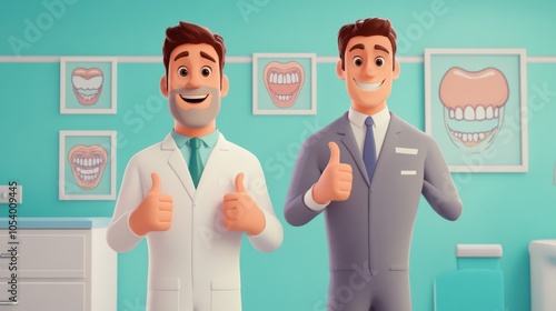 Cheerful Dentists Giving Thumbs Up in Cartoon Style