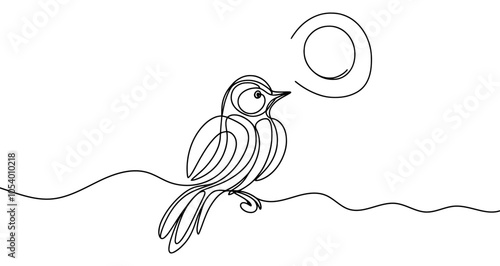 Minimalist vector illustration of a bird drawn with one continuous line