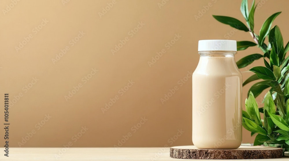 Light Protein Shake in Clear Bottle on Wooden Surface Light Protein Shake in Clear Bottle on Wooden Surface