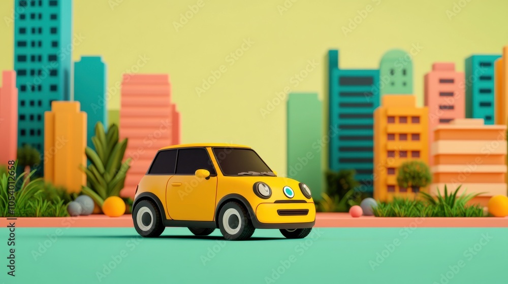 Cartoon Electric Car with Full Battery Symbol Cartoon Electric Car with Full Battery Symbol