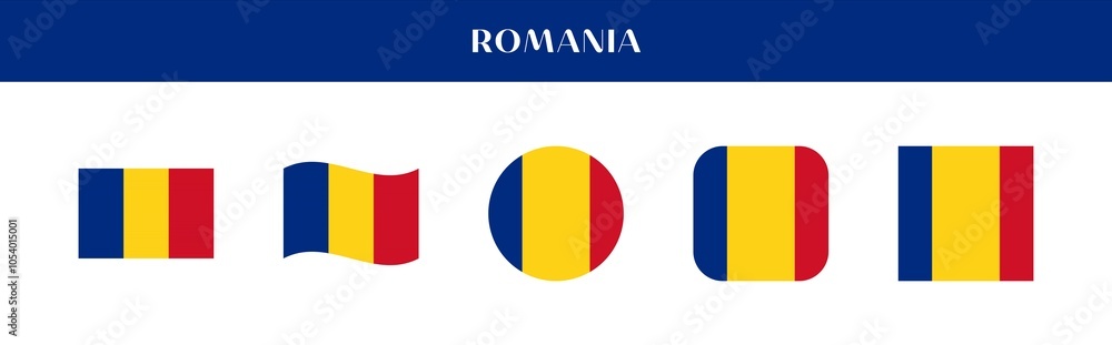 Fototapeta premium Set of Romania national flag icons in various styles on transparent background