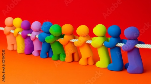 Team cooperation and unity between business people, through the tug of war to...