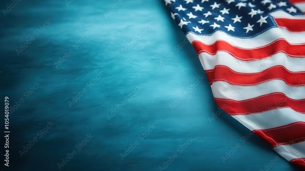 Obraz premium A close-up view of an American flag draping over a textured surface, symbolizing patriotism and national pride.