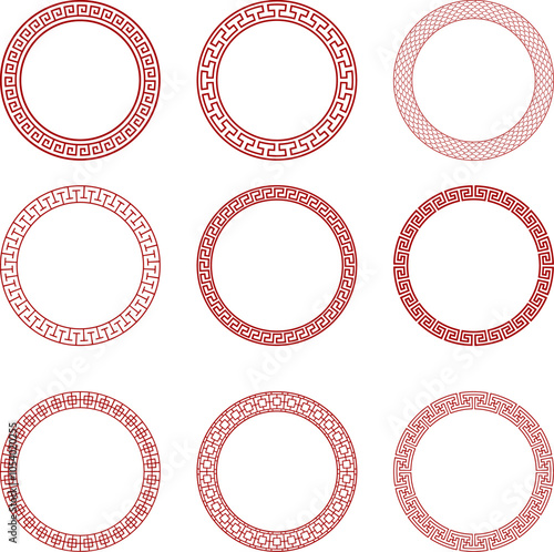 set of round geometric frames. collection of isolated circular borders. chinese new year decorative frames