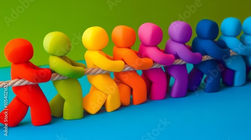Team cooperation and unity between business people, through the tug of war to...