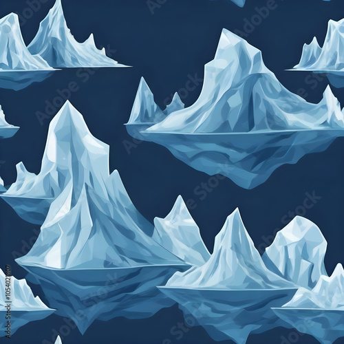 iceberg in polar regions, seamless iceberg on navy blue background illustration