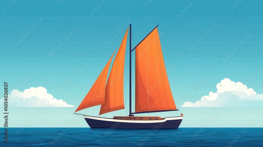 Fototapeta premium Colorful Sailboat with Billowing Sails on Calm Water