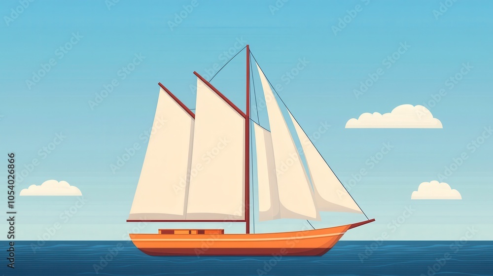 Fototapeta premium Colorful Sailboat with Billowing Sails on Calm Waters