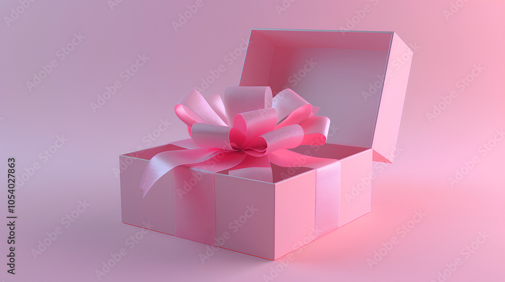 an open gift box with a pink bow, isolated on a pastel background. A Valentine's Day present, birthday, or Mother's Day concept. Designed for an advertising banner template, greeting card an open gift box with a pink bow, isolated on a pastel background. A Valentine's Day present, birthday, or Mother's Day concept. Designed for an advertising banner template, greeting card