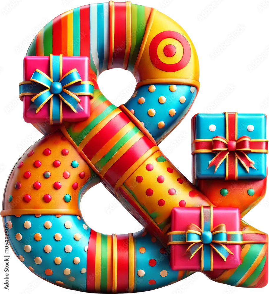 Obraz premium Festive Gift Wrap Alphabet letter ampersand with with Colorful Bows.