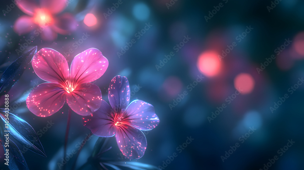 A Peaceful Dusk Vision of Blooming Night Phlox Flowers Radiating Colors Set Against a Gentle Green-Hued Background A Peaceful Dusk Vision of Blooming Night Phlox Flowers Radiating Colors Set Against a Gentle Green-Hued Background
