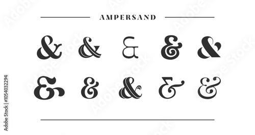 Ampersand Collection: A curated set of ampersands, ideal for wedding invitations. Features decorative, sans-serif styles in vector format, perfect as elegant symbols and ornamental accents.