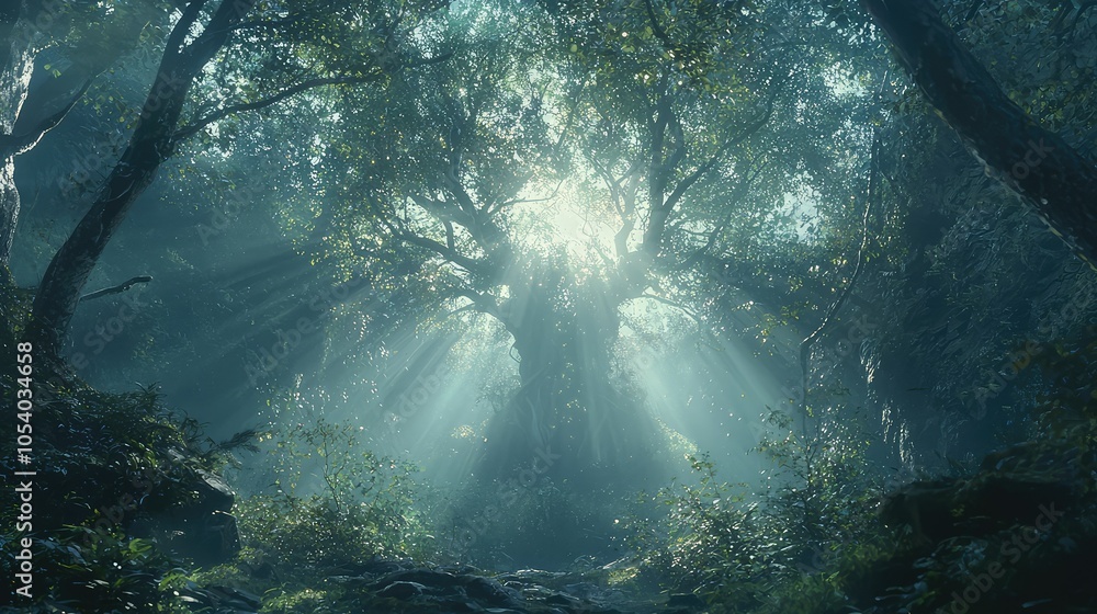 Obraz premium Mystical Forest with Enchanted Light Rays