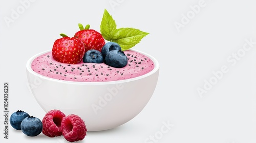 Bowl of yogurt with fresh berries and mint