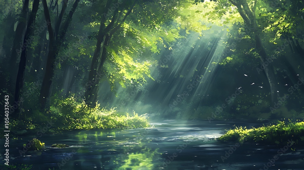 Obraz premium Sunbeams Through Forest Canopy