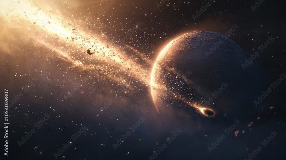 Obraz premium Dynamic Representation of Comet Passing Near Planet