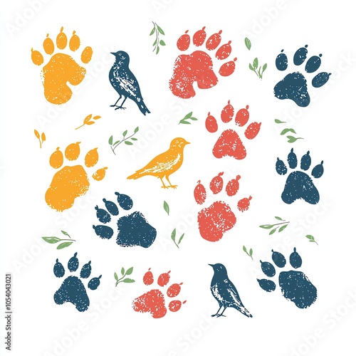 Animal footprints and birds pattern design photo